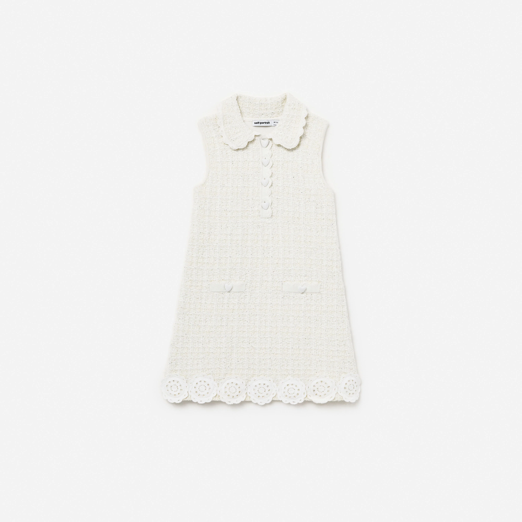 Cream Knit Flower Trim Dress