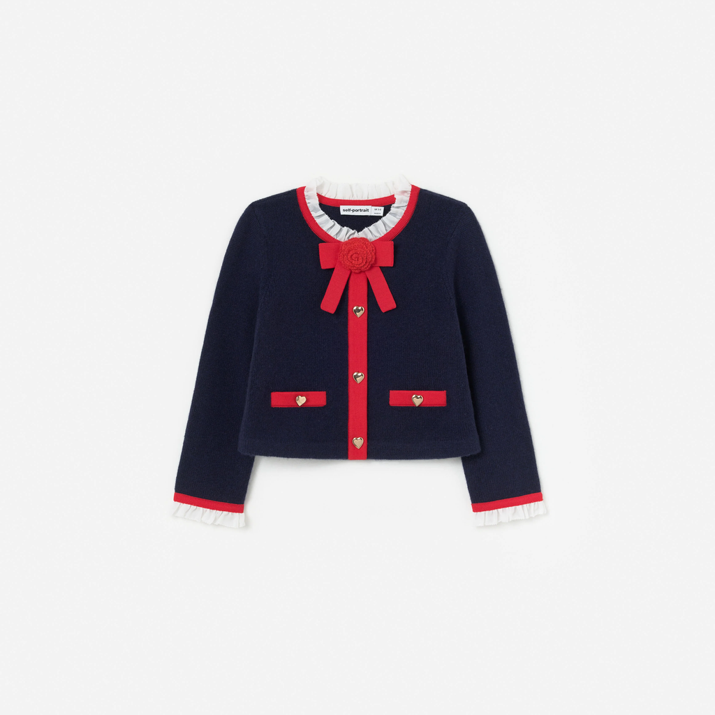 Navy Wool Frill Knit Cardigan