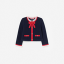 Navy Wool Frill Knit Cardigan