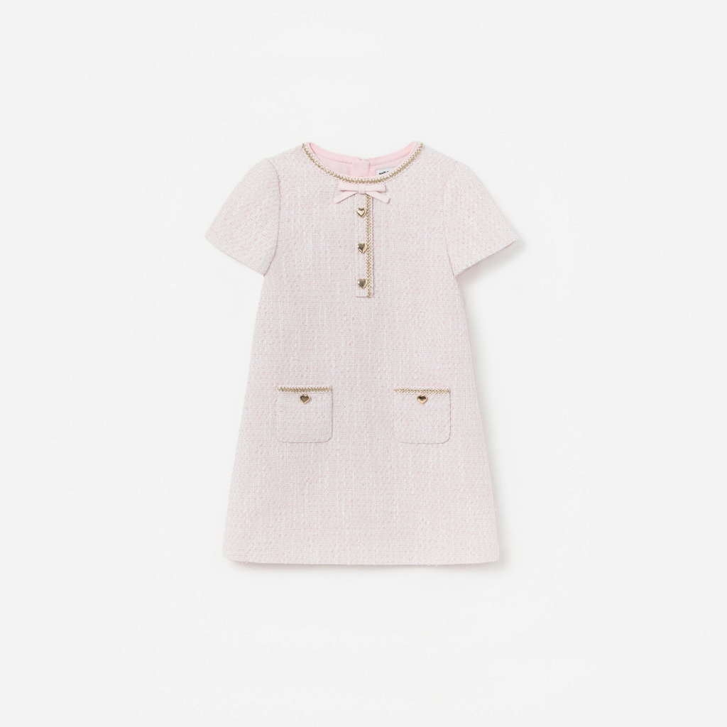 Pink Boucle Braided Trim Dress