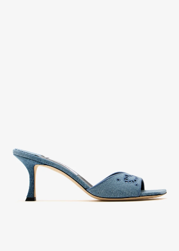 [102471] Skye 70 Embroidered Denim Mules
