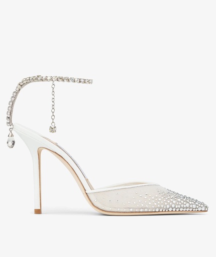 [102477] Saeda 100 White Mesh Crystal Pumps