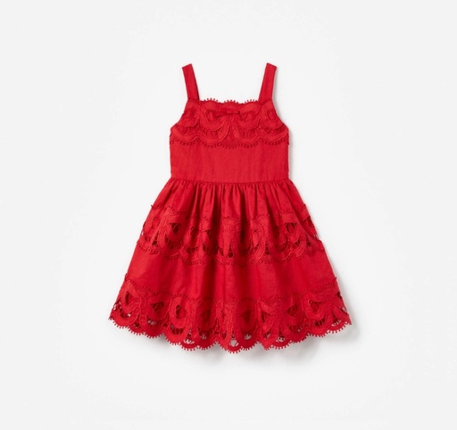 [102560] Red Linen Bow Dress Red