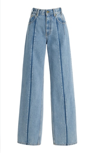 [103026] Lu Straight Leg Pleat Effect Fitted Denim Light Blue