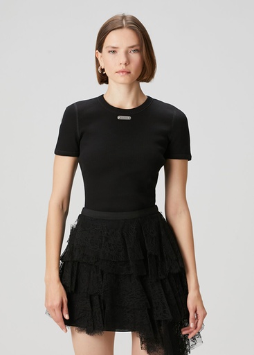 [103099] Cut & Sew Top Black