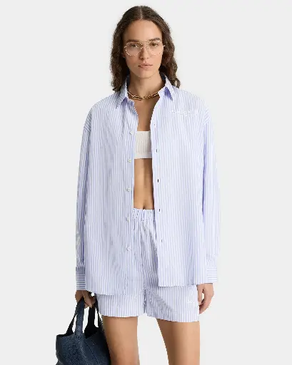 [103314] Eden Script Oversized Shirt Blue