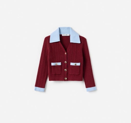 [103570] Burgundy Ribbed Knit Cardigan