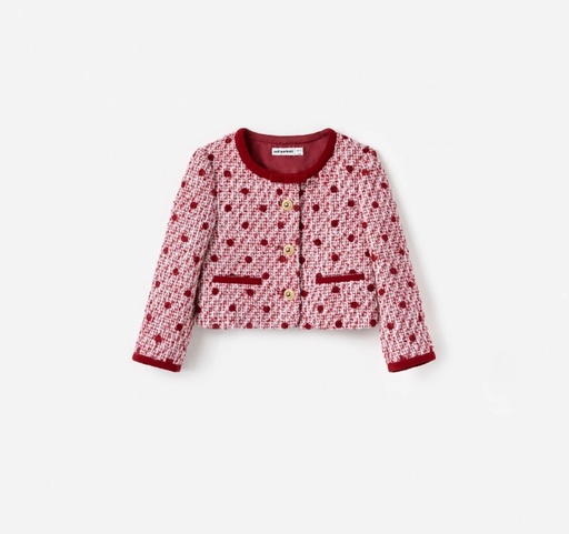 [103576] Burgundy Polka Dot Boucle Jacket 