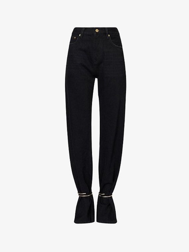 [104417] Trousers Marion - Cuff Adorned Straight Leg Fitted Denim Used Black