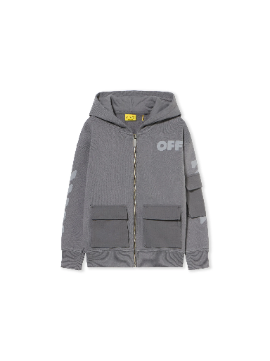 [104692] Garment Dyed Cargo Hoodie Zip Dark Grey