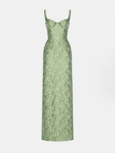 [108222] Ladies Dress Brocade Bamboo Maxi Dress