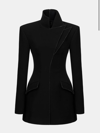 [108226] Ladies Dress Black Asymmetrical Crystal Beaded Dress