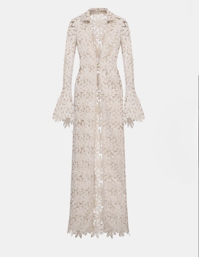 [108231] Ladies Coat Beige Floral Lace Coat