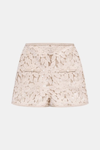 [108235] Ladies Shorts Beige Floral Lace Shorts