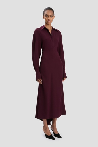 [108537] Long Sleeve Polo Collar Midi