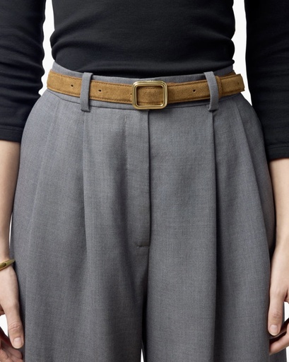 [108723] The Georgia Wide Belt Gold Maple Brown Suede