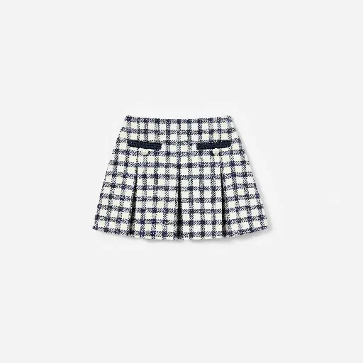 [108730] Navy Check Boucle Skirt 