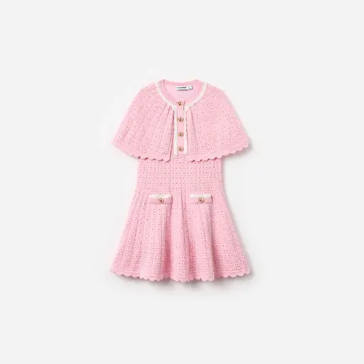 [108734] Pink Knitted Cape Dress
