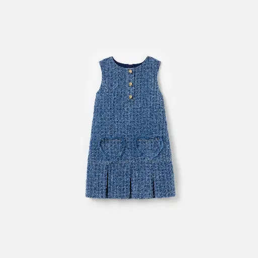 [108740] Textured Denim Heart Trim Dress