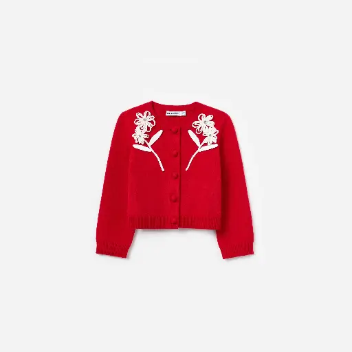 [108752] Red Flower Trim Cardigan