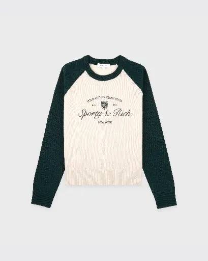 [109177] Syracuse Cashmere Baseball Sweater Cream and Green