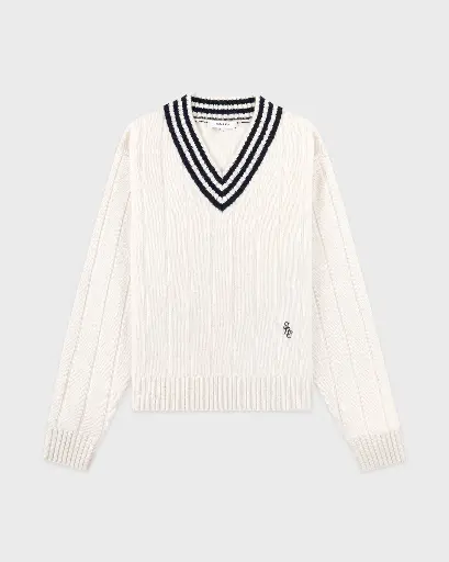 [109190] SCR Cricket Cashmere Sweater Cream and Blue