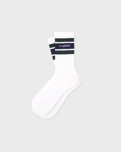 [109214] Serif Logo Socks White and Green