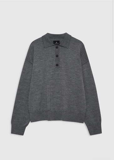 [109292] LEE POLO SWEATER - MEDIUM HEATHER GREY