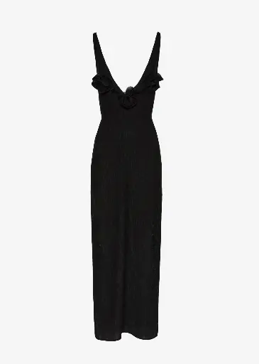 [109367] Crepe high leg maxi dress in black