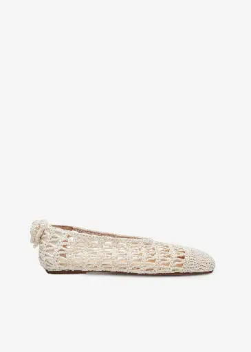 [109370] Crochet ballet flats in cream