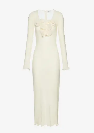 [109371] Long sleeve crepe beach maxi dress in cream