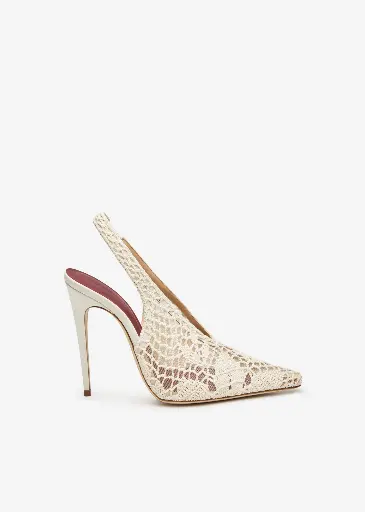 [109373] Slingback crochet heels in cream