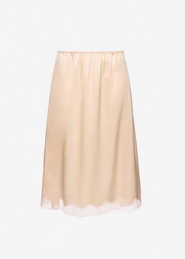 [109387] Silk lace-trim slip skirt in peach
