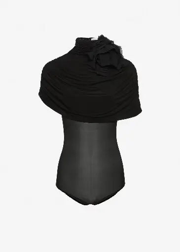 [109399] RE26 BodysuIt 01 black Draped cape-effect cupro bodysuit in black