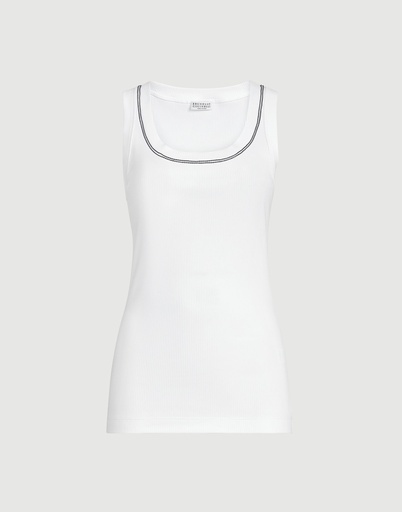 Stretch Cotton Ribbed Jersey Top With Shiny Trim