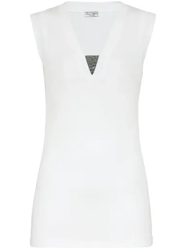 Stretch Cotton Jersey T-Shirt With Precious Faux Layering