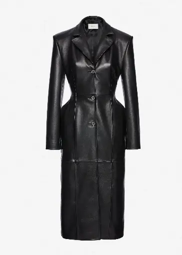 [110906] Tailored leather coat in black