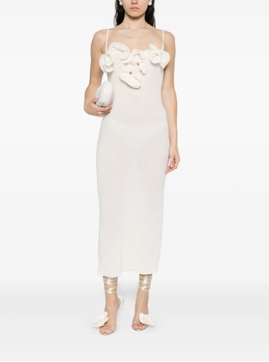 Crepe High Leg Maxi Dress In Cream