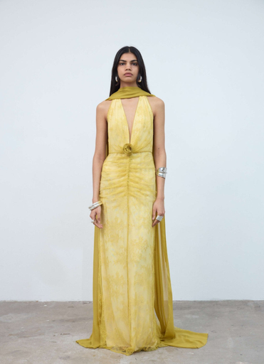 Amora Maxi Dress In Yellow Lace Tulle