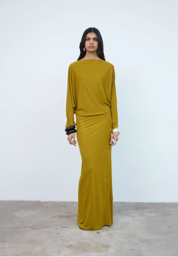 Devana Maxi Dress In Gold Viscose