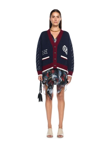 [111239] Jacquard Knit Varsity Cardigan