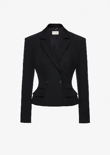 Tailored Wool Peplum Blazer In Black