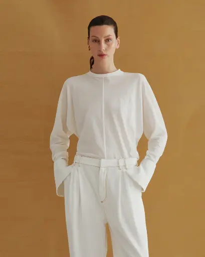 Paris- Shirt Cuff Long Sleeve Crewneck Top