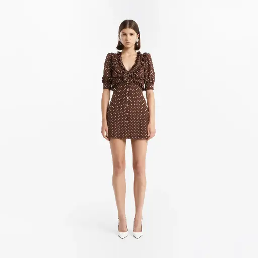 [119286] Polka Dot Silk CDC Mini Dress with JWL Buttons