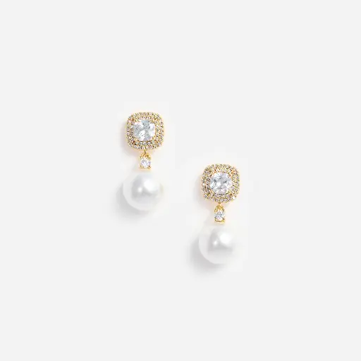 [119394] Gold Crystal Pearl Earrings