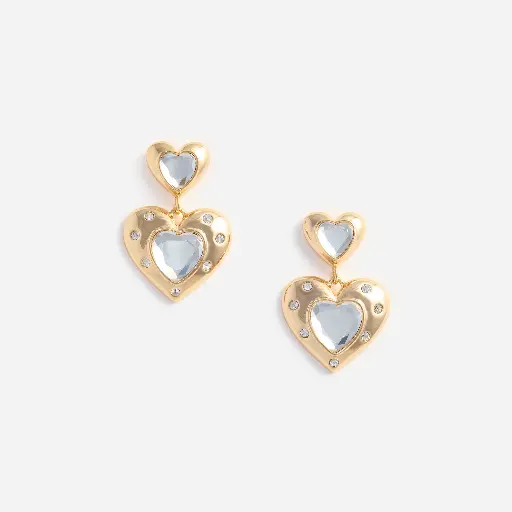[119396] Gold Crystal Heart Tiered Earrings