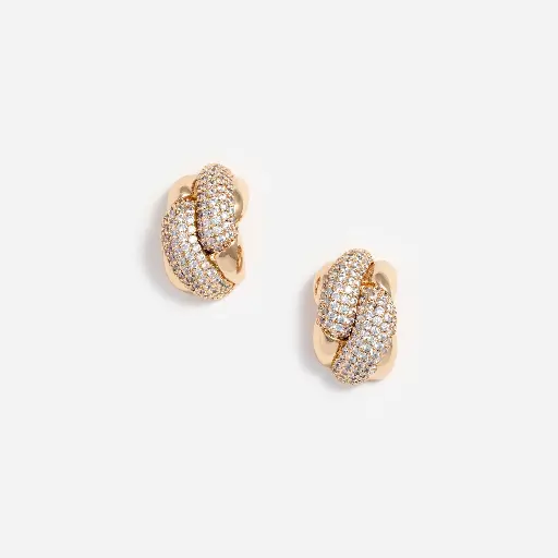 [119397] Gold Crystal Knot Earrings