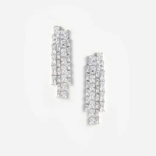[119398] Square Crystal Dangle Earrings