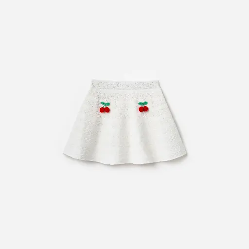 White Cherry Motif Knit Skirt