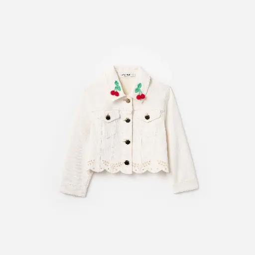 Cream Denim Cherry Motif Jacket
